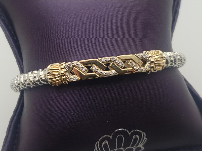 Sterling silver and 14k yellow gold link motif bracelet with diamonds by Vahan