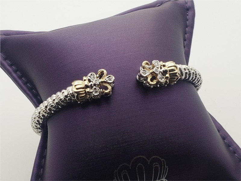 14k yellow gold and sterling silver Fleur De Lis open cuff with diamonds by Vahan