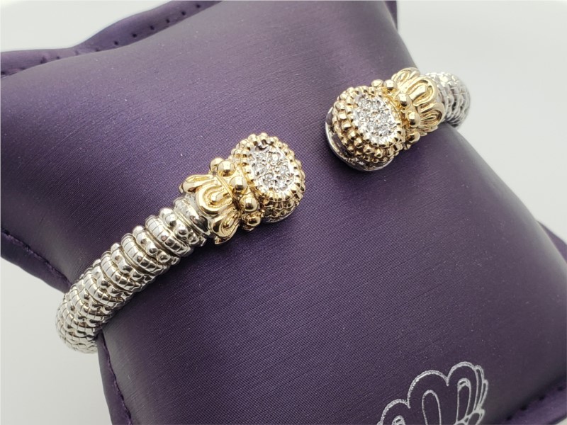 14k yellow gold and sterling silver oval cuff with diamonds by Vahan