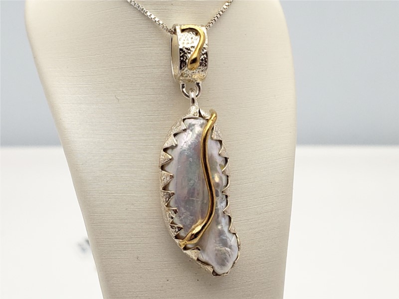 Sterling silver and vermeil freshwater pearl pendant by Michou
