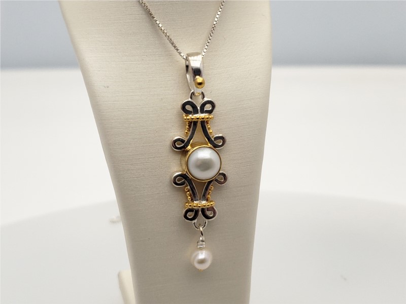 Sterling silver and vermeil pendant with pearl by Michou