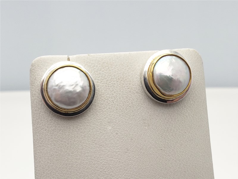 Sterling silver and vermeil button pearl earring studs by Michou