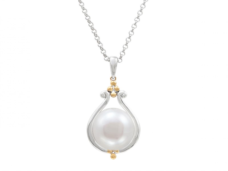 Sterling silver and 14k yellow gold pearl pendant by Honora