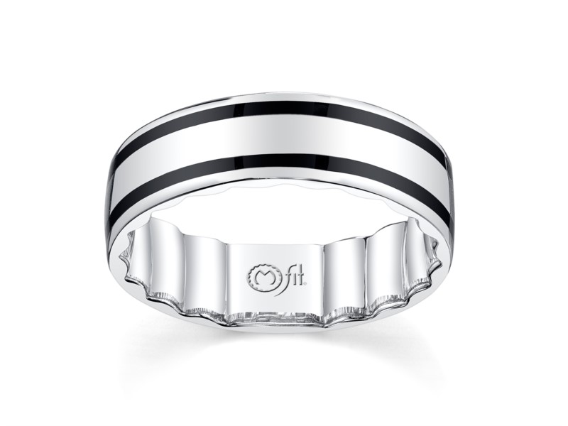 10k white gold mens band with black ceramic stripes by MFIT