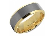 Yellow gold and Tantalum mens band with a sandpaper finish center and polish bevel edge by Crown Ring
