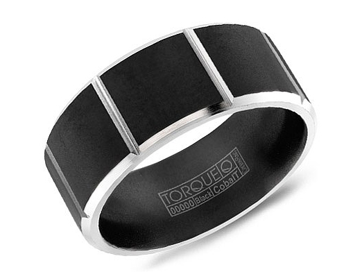 Black cobalt mens band with line detail by Crown Ring