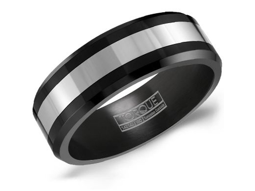 Black ceramic ring with tungsten inlay by Crown Ring