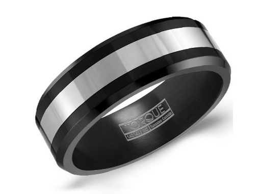 Black ceramic and tungsten mens band by Crown Ring