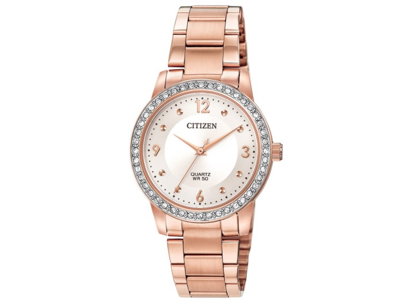 Rose gold stainless steel with crystal accents quartz watch by Citizen