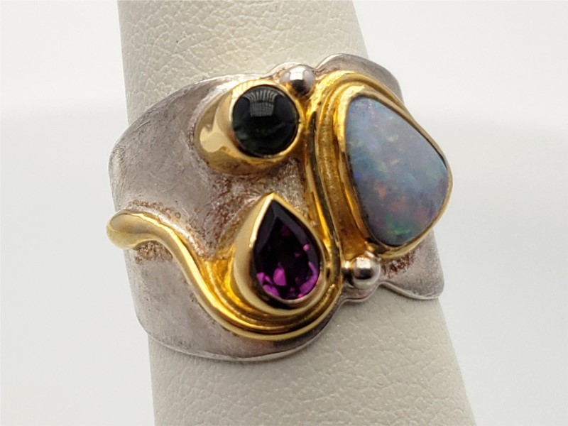 Sterling silver, vermeil, and gemstone ring by Michou