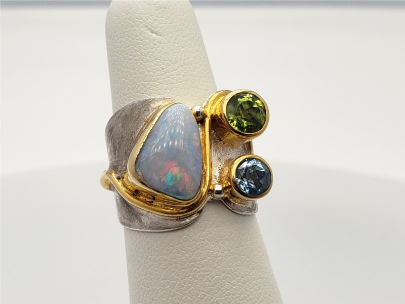 Sterling silver and vermeil ring with gemstones by Michou