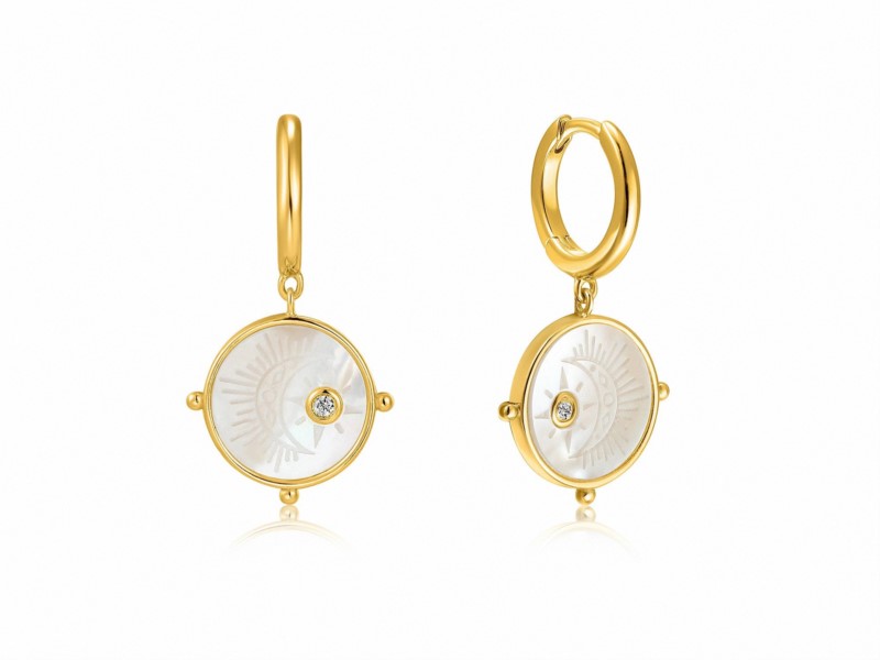 Moon Emblem Gold Huggie Hoop Earrings by Ania Haie