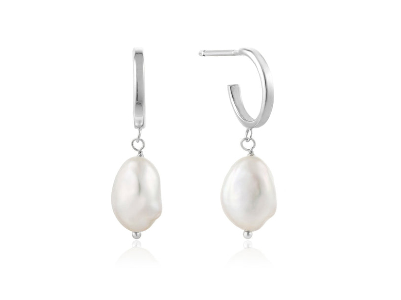 Silver Pearl Mini Hoop Earrings by Ania Haie