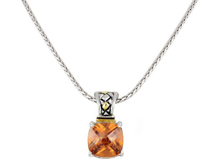 Anvil Square Cut Enhancer Pendant with Chain in Champagne by John Medeiros
