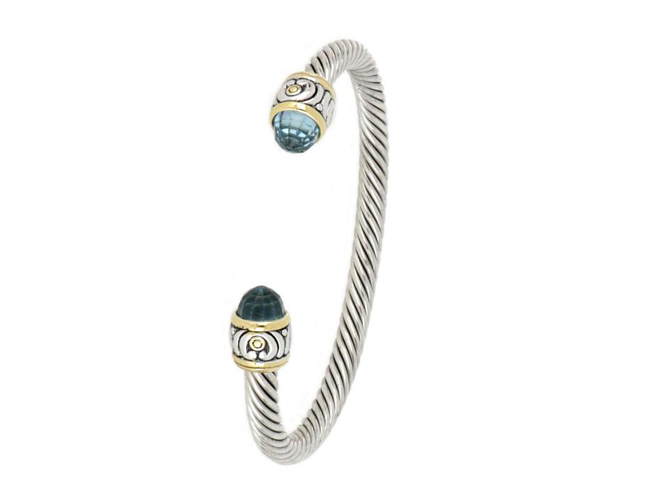 Nouveau Small Wire Cuff Bracelet with Aqua CZ by John Medeiros