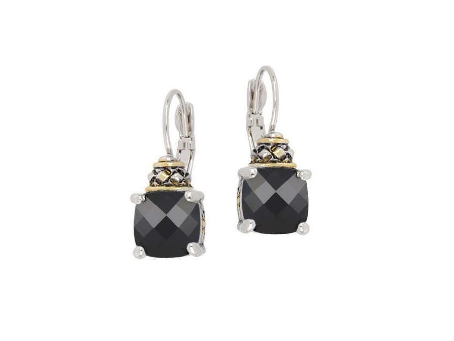 Anvil Collection Square Cut French Wire Earrings with black stones by John Medeiros
