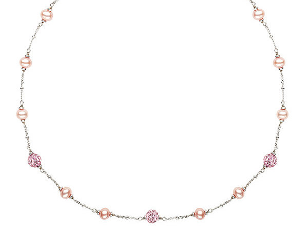 Sterling silver pink freshwater pearl and crystal bead necklace by Honora
