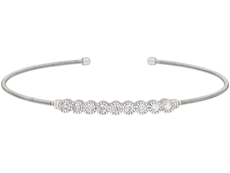 Silver cuff bracelet with round bezel set stones by Bella Cavo