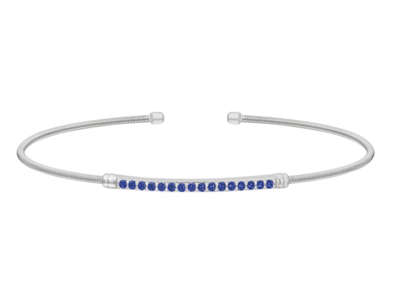 Silver cable cuff bracelet with blue stones by Bella Cavo