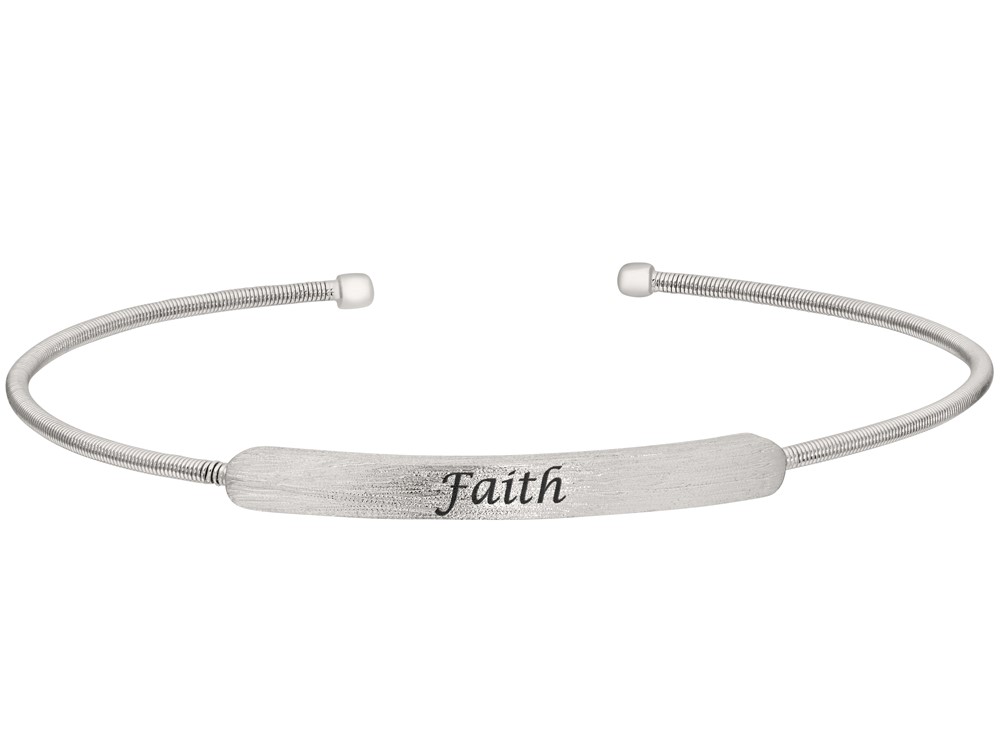 Silver cable cuff bracelet with Faith plate by Bella Cavo