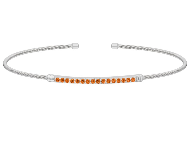 Silver cable cuff bracelet with orange stones by Bella Cavo